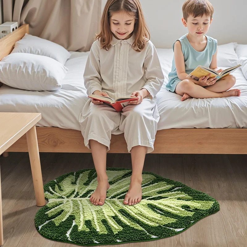Zara Home Bathroom Mat - VIKAMA Rutschfeste Badematte, grünes Blatt-Design, Badezimmer-Bodenmatte,