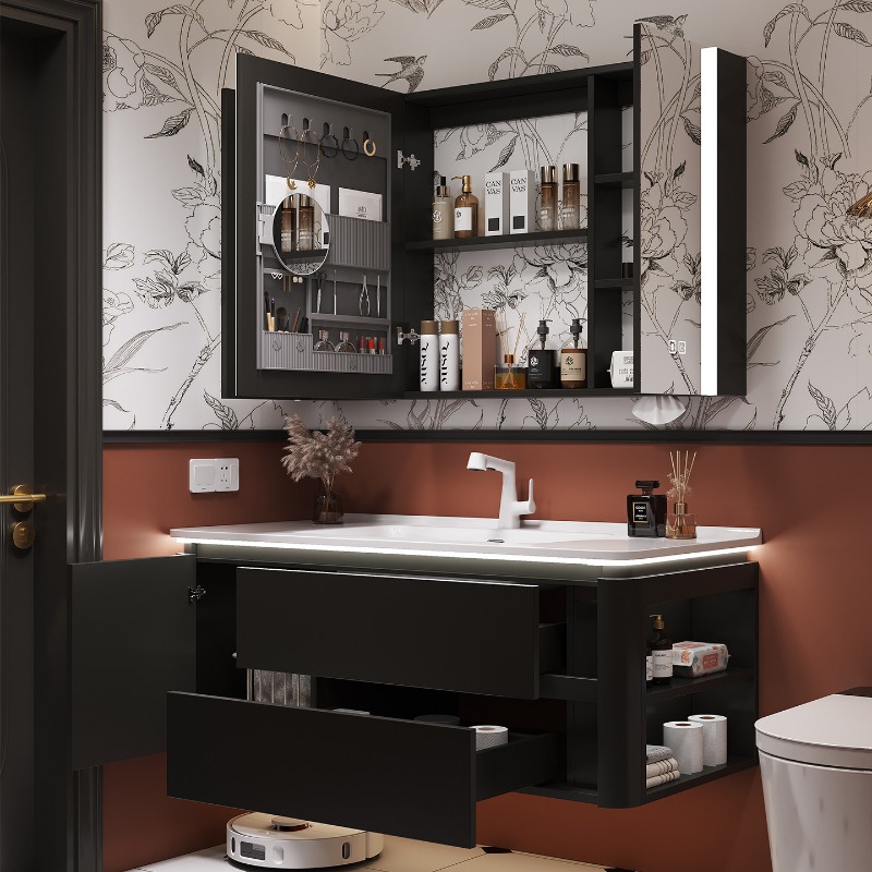 Home Bathroom Partition Wall - Spiegelschubladen Badezimmerschrank-Organizer Papier Modern Luxuriös Platzsparend