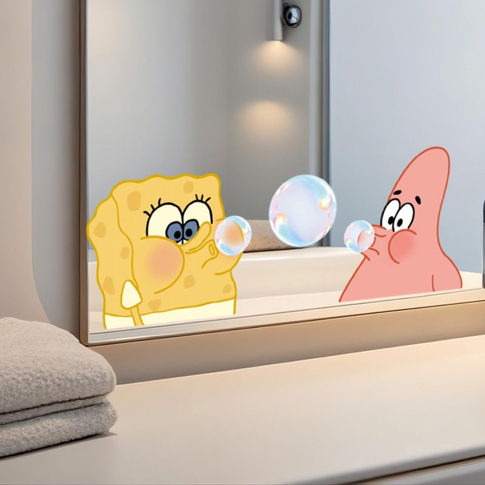 Home Theater Bathroom - SpongeBob Badezimmerspiegel-Aufkleber – Selbstklebende Vinyl-Sticker für